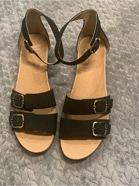 Dansko Astrid Black Double-Buckle Ankle Strap Sandals